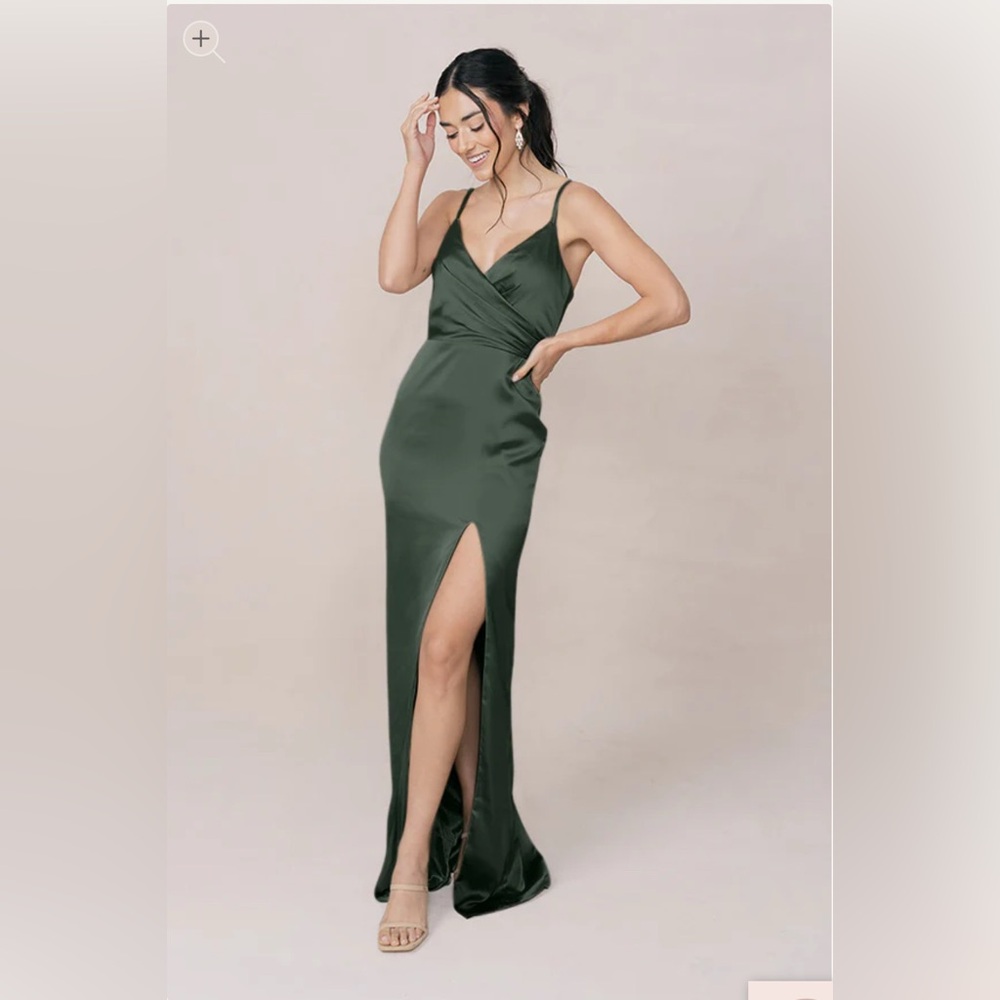 Revelry Rava Deep Olive Satin Gown